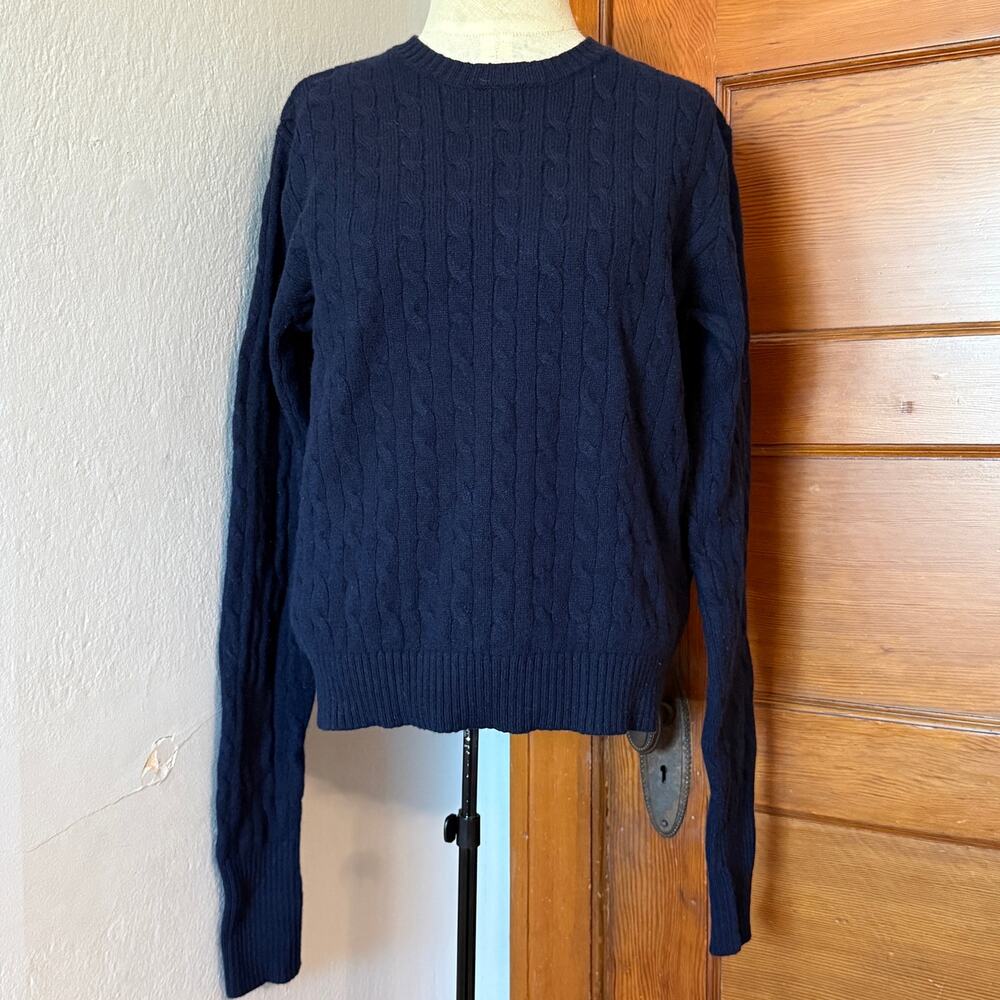 Brandy Melville Navy Blue Martha Sweater Wool Blend Cable Knit Crewneck OS